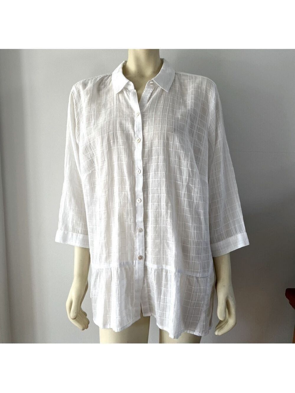 NWT J. Jill 100% Cotton Woven Gauzy Peplum
Oxford Blouse Tunic White 2X